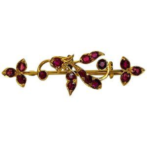 Antique Edwardian Ruby Gold Bar Brooch/Pin